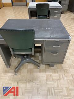 (#2) Vintage Metal Desks with Chairs 